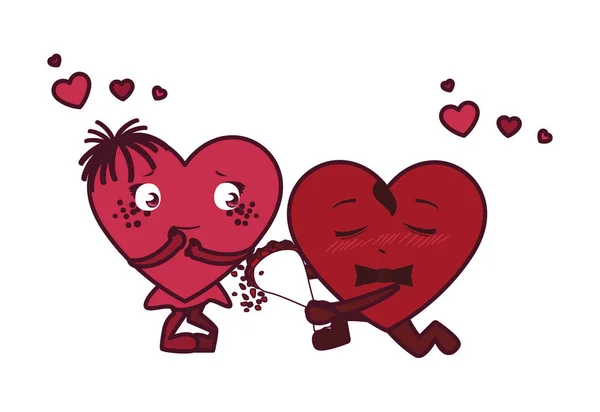 Vrouwelijke en mannelijke harten paar cartoons vector ontwerp — Stockvector