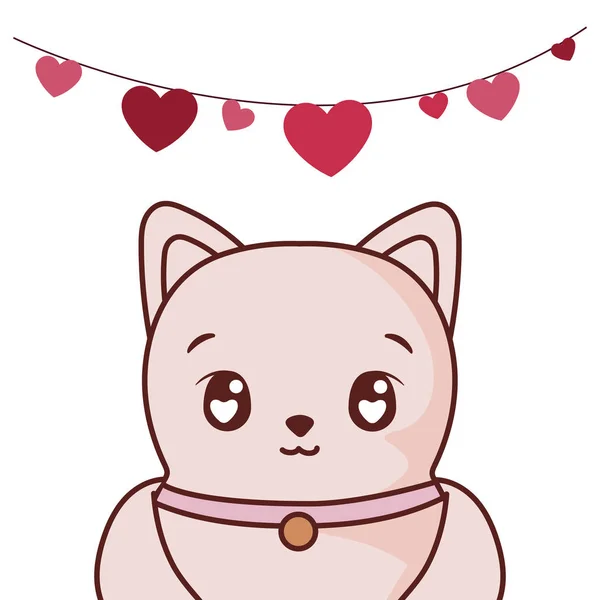 ハートペナントベクトルデザインの猫漫画 — ストックベクタ