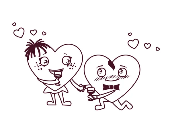 孤立的女性和男性心脏卡通夫妇矢量设计 — 图库矢量图片