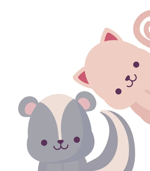Kawaii猫和臭鼬卡通矢量设计 — 图库矢量图片