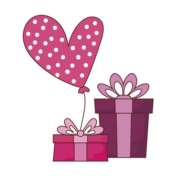 Isolated gifts with heart balloon vector design — 스톡 벡터