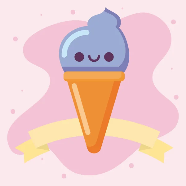 Kawaii crème glacée dessin animé vecteur design — Image vectorielle