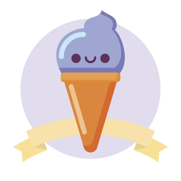 Kawaii sorvete desenho animado vetor — Vetor de Stock
