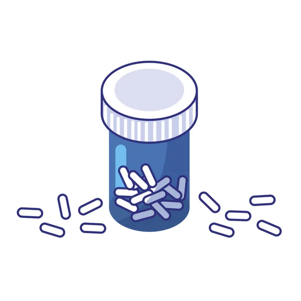 Pillole isolate e vaso di progettazione vettoriale concetto di assistenza medica — Vettoriale Stock