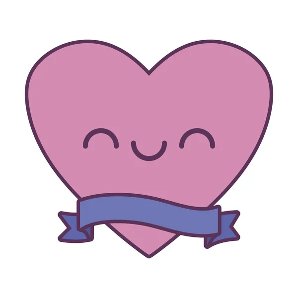 Dessin animé coeur féminin avec dessin vectoriel ruban — Image vectorielle