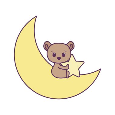 Sevimli ayı çizgi filmi ve ay vektör tasarımı