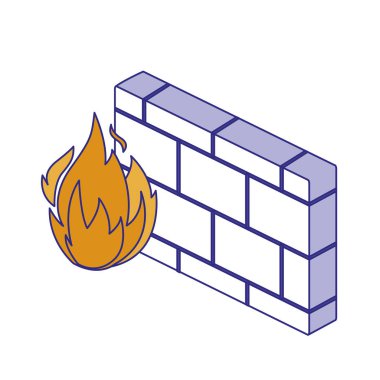 Güvenlik sistemi vektör tasarımının alevi ve duvarı