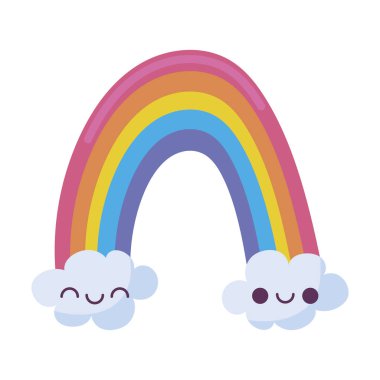 Bulutlu Kawaii gökkuşağı vektör tasarımı