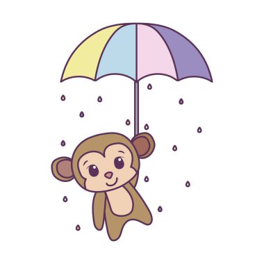 Şemsiye vektör tasarımlı şirin maymun çizgi filmi
