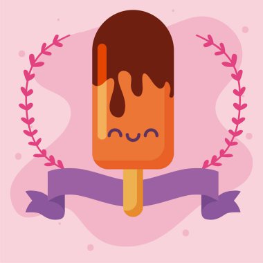 Kawaii buzlu dondurma karikatür vektör tasarımı