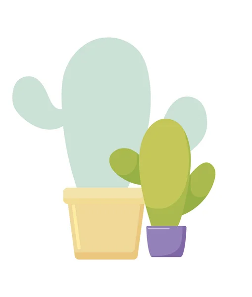 Isolated cactus plants inside pots vectort design — 스톡 벡터