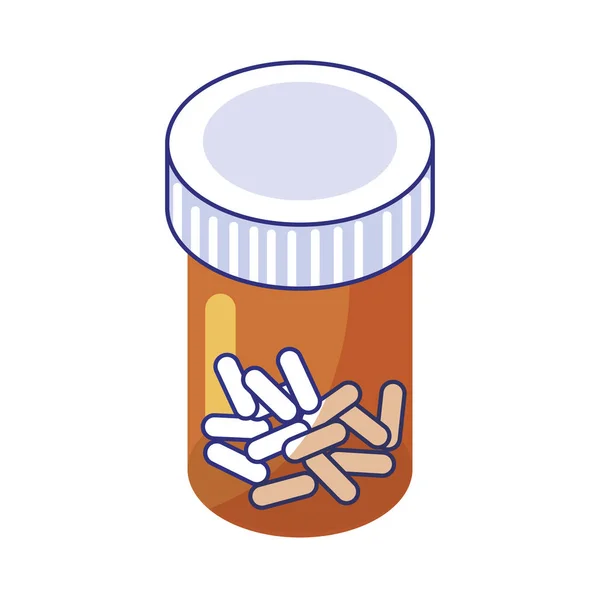 Pílulas isoladas e frasco de design de vetor conceito de cuidados médicos —  Vetores de Stock
