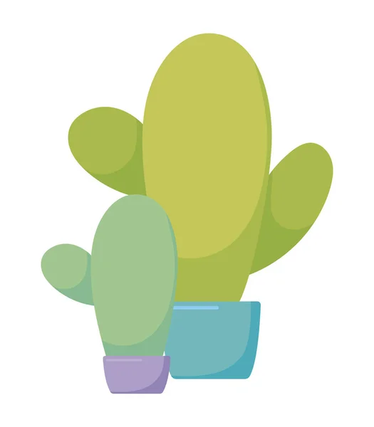 Isolated cactus plants inside pots vectort design — 스톡 벡터