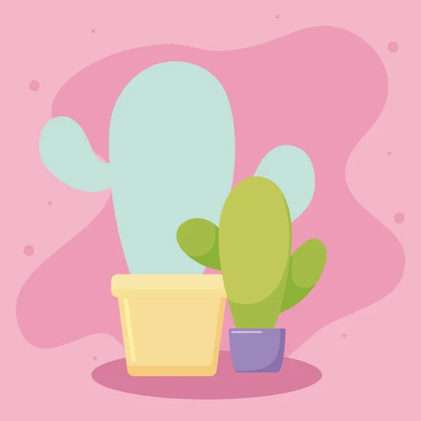 Plantas de cactus dentro de macetas diseño vectorizado — Vector de stock