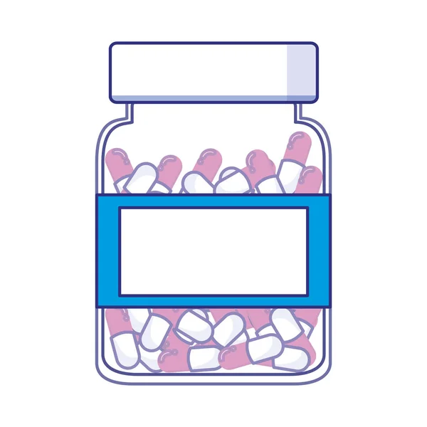 Pillole isolate e vaso di progettazione vettoriale concetto di assistenza medica — Vettoriale Stock