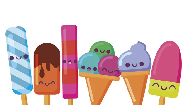 Kawaii sorvetes e picolés desenhos animados design vetorial — Vetor de Stock