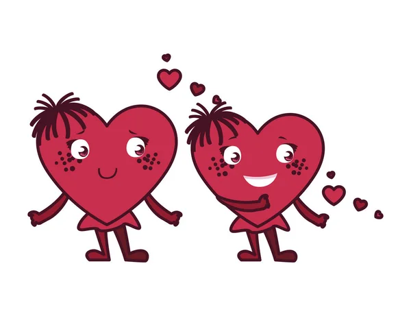 Isolated females pink hearts cartoons vector design — 스톡 벡터