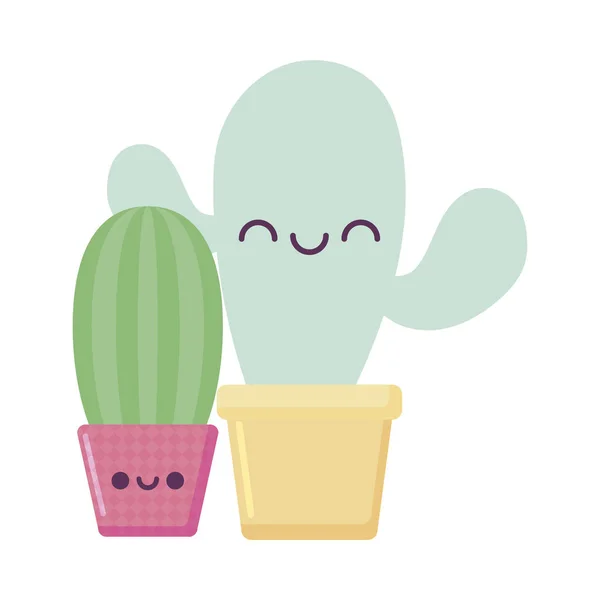 Kawaii cactus plantas dibujos animados vector de diseño — Archivo Imágenes Vectoriales