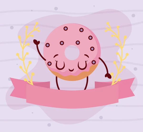 Kawaii donut diseño de vectores de dibujos animados — Vector de stock