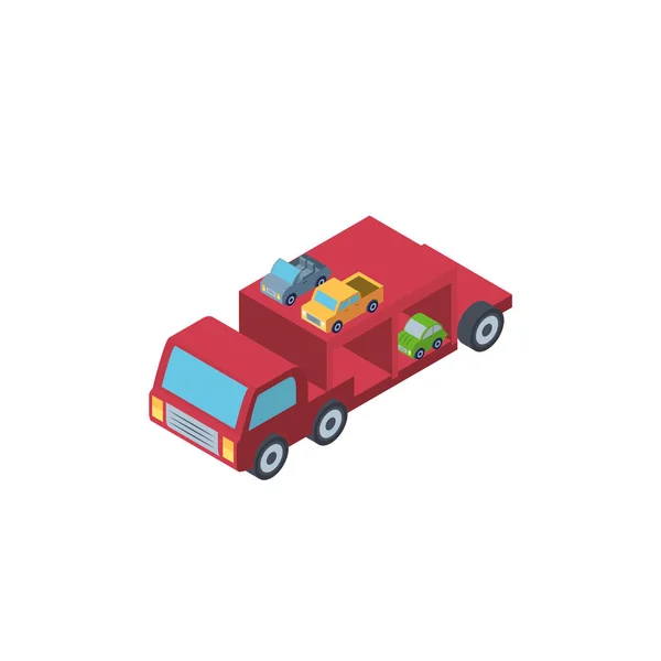 Kırmızı kamyon vektör tasarımında izole edilmiş izometrik arabalar. — Stok Vektör