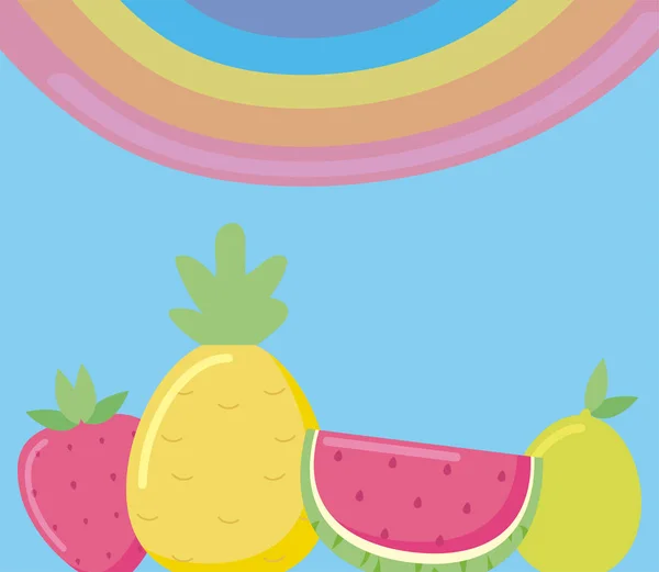 Arco iris y frutas vector de diseño — Vector de stock