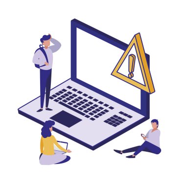 Dizüstü bilgisayar ve güvenlik sistemi vektör tasarımlı insanlar