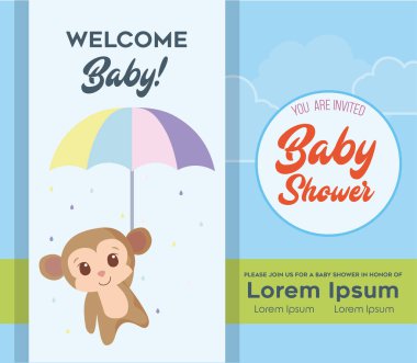 Maymun çizgi film vektör tasarımlı bebek partisi daveti