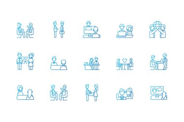 İzole edilmiş insanlar simge kümesi vektör tasarımı ile tanışıyorlar