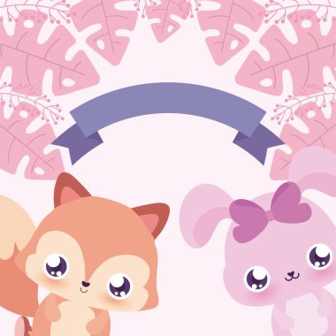 Kawaii Fox ve tavşan çizgi filmi.