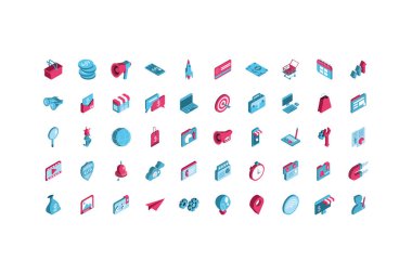 İzole edilmiş dijital pazarlama simgesi set vektör tasarımı