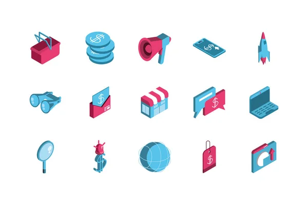 Diseño de vector de conjunto de iconos de marketing digital aislado — Vector de stock