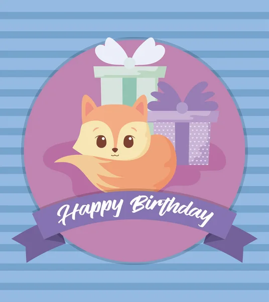 Fox cartoon of happy birthday concept vector design — Stock Vector