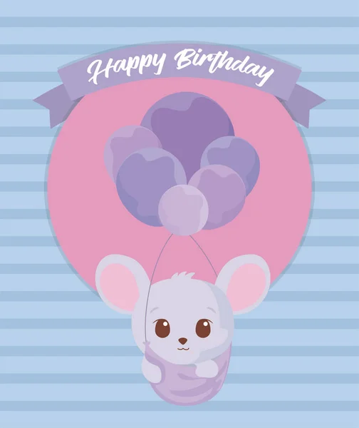 Desenho animado do mouse de feliz aniversário conceito vetor design — Vetor de Stock