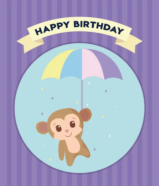 Desenho animado macaco de feliz aniversário conceito vetor design — Vetor de Stock