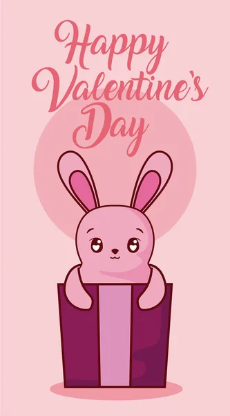 Dibujos animados de conejo con regalo de San Valentín diseño vectorial día — Archivo Imágenes Vectoriales