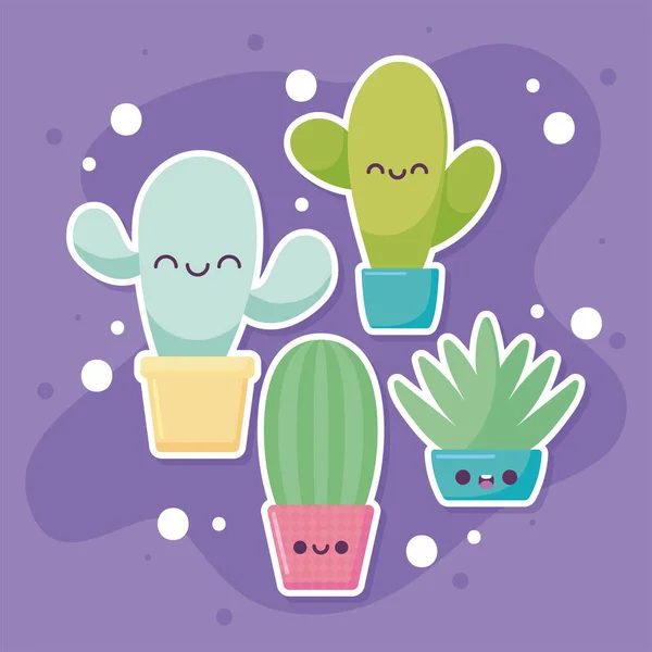 Kawaii-Kaktus und Pflanzen Cartoons Vektor-Design — Stockvektor