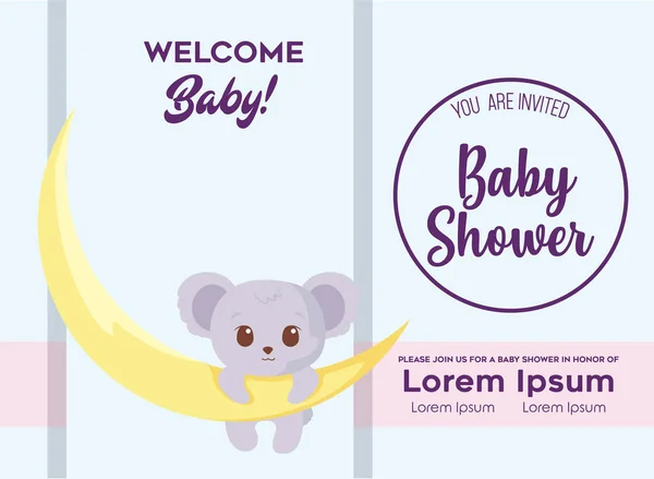 Baby shower invitation with koala cartoon vector design — Stockvector