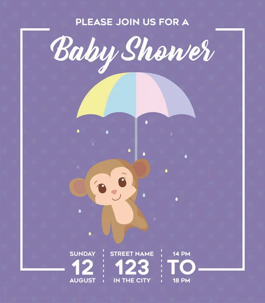 Convite do chuveiro do bebê com projeto do vetor dos desenhos animados do macaco — Vetor de Stock