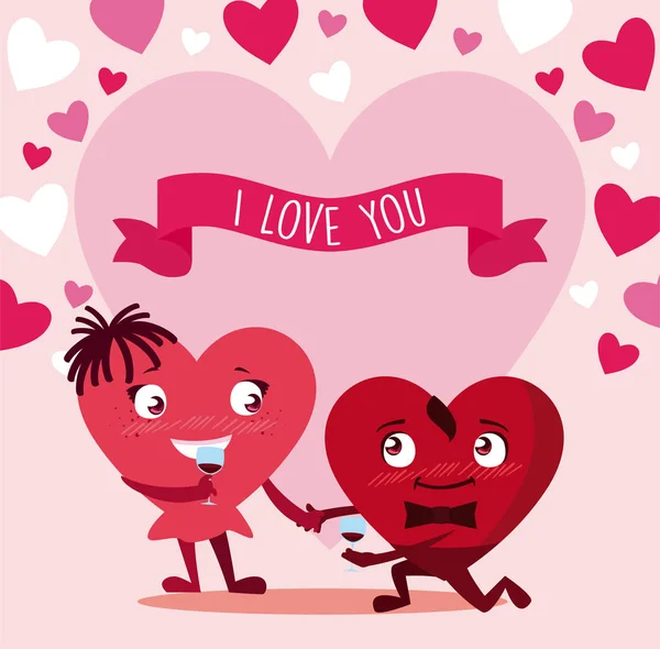 Dibujos animados de corazones femeninos y masculinos par de San Valentín diseño de vectores — Vector de stock