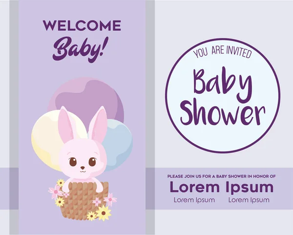 Baby shower invitation with rabbit cartoon vector design — Stockvector