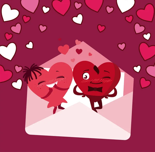 女性と男性の心の漫画のカップルのバレンタインデーベクトルデザイン — ストックベクタ