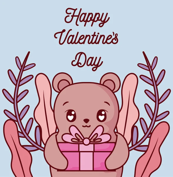 Oso de dibujos animados con regalo de San Valentín diseño vectorial día — Vector de stock