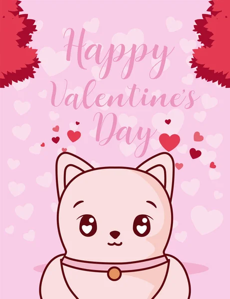 Cat cartoon and hearts of valentines day vector design — 스톡 벡터