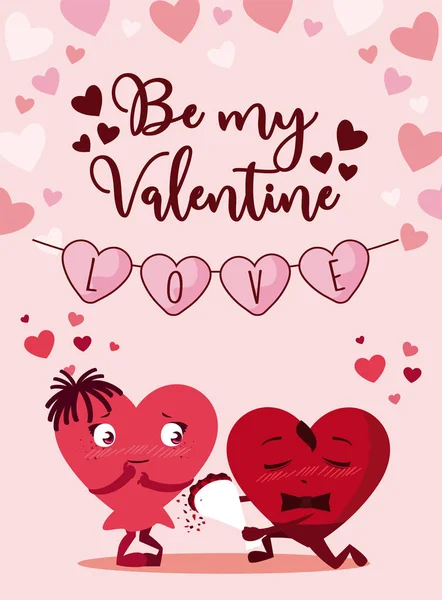 Vrouwelijke en mannelijke harten cartoons paar valentijnsdag vector ontwerp — Stockvector
