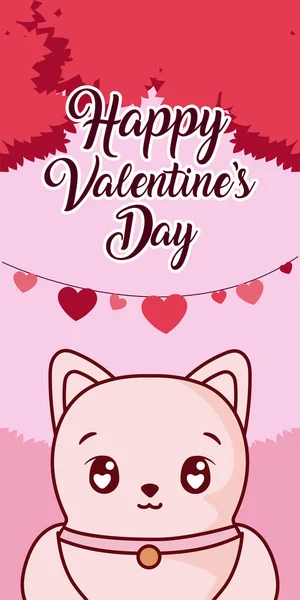 Cat cartoon and hearts of valentines day vector design — ストックベクタ