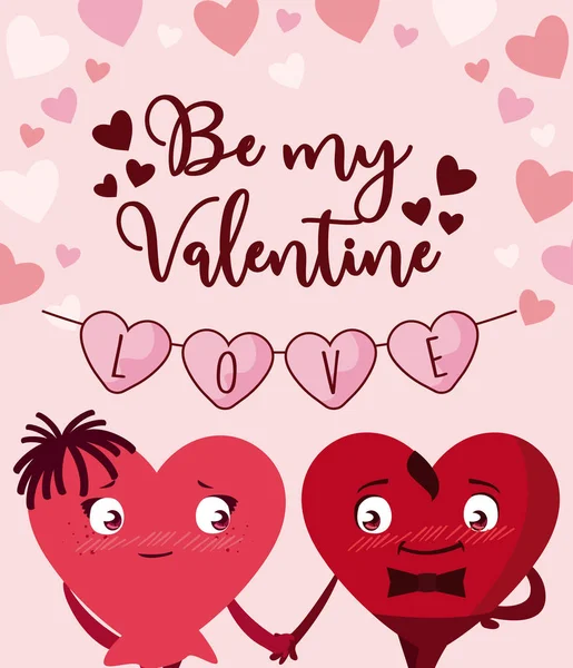Desenhos animados corações femininos e masculinos casal de Valentim desenho vetorial dia — Vetor de Stock