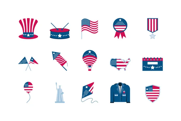 Happy independence day line icons Estados Unidos, 4 th — Vector de