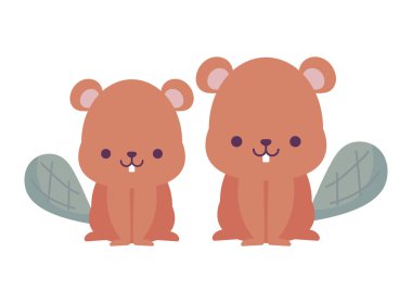 kawaii kunduzları karikatür vektör tasarımı