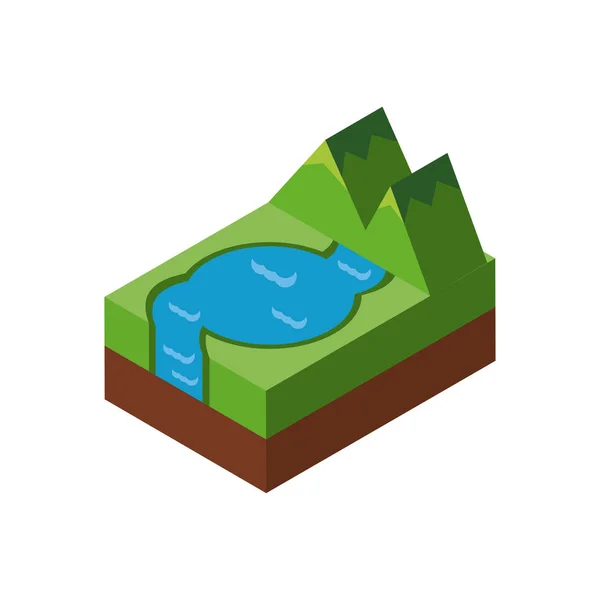 Isolated isometric mountain and lake vector design — Stock Vector