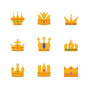 İzole edilmiş taç simge kümesi vektör tasarımı